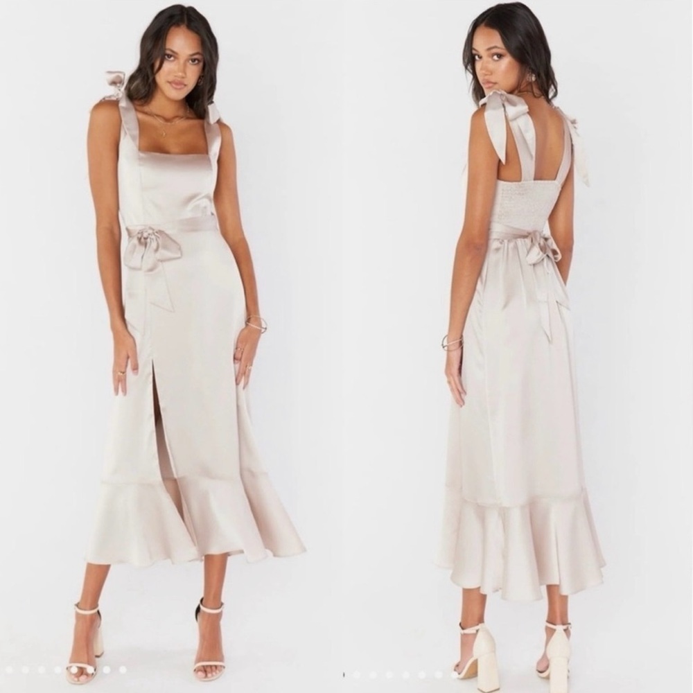 Show Me Your MuMu Pale Blush Midi Dress with Tie Straps